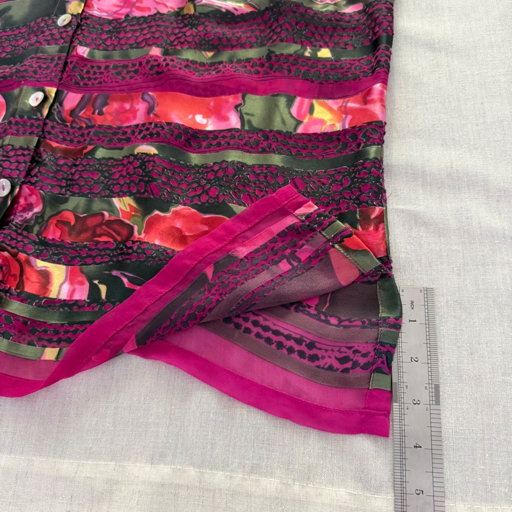 Coldwater Creek Blouse Size 2X Floral Striped Silk Rayon Semi-Sheer Button Down - Picture 11 of 12